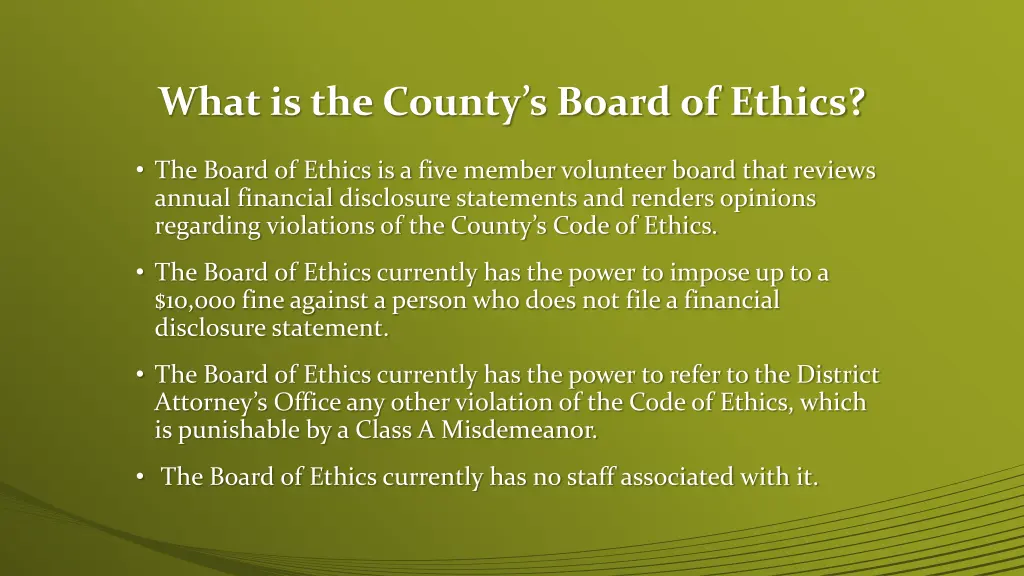 what is the county s board of ethics
