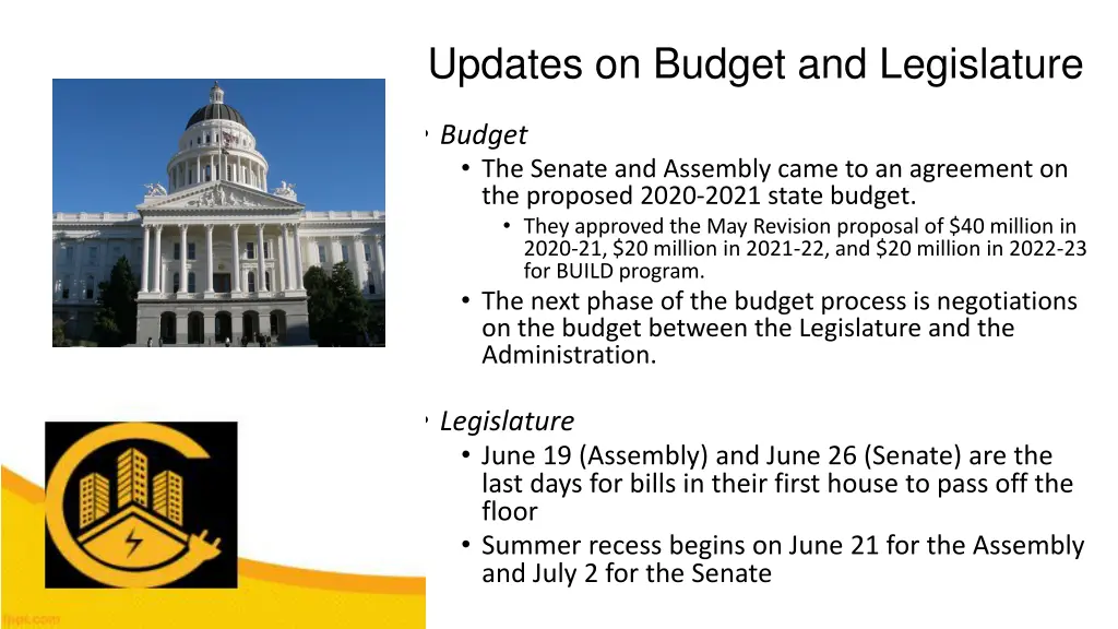 updates on budget and legislature