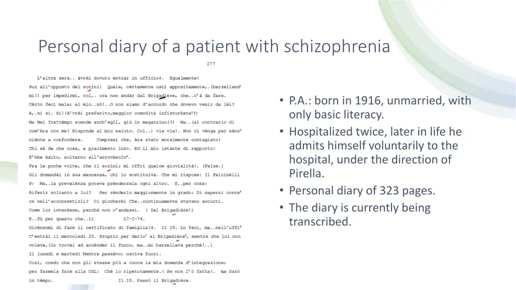 personal diary of a patient with schizophrenia