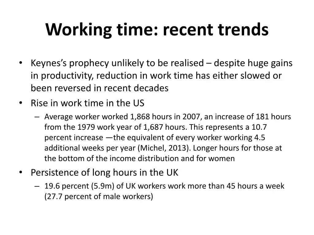 working time recent trends
