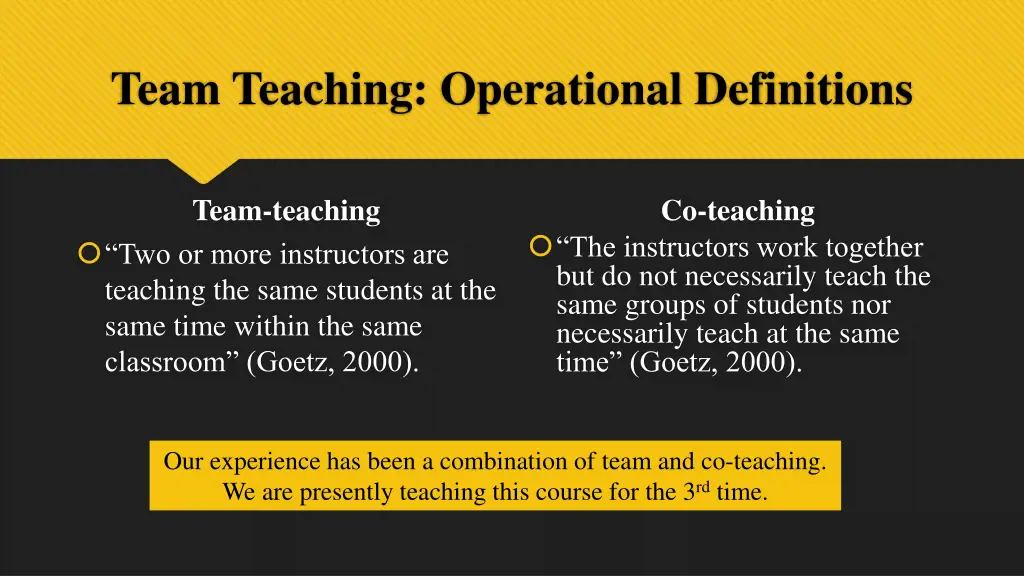 team teaching operational definitions