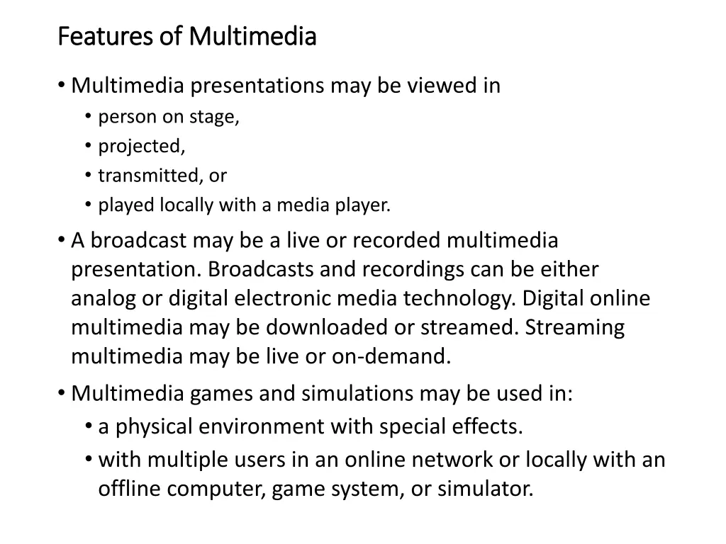 features of multimedia features of multimedia
