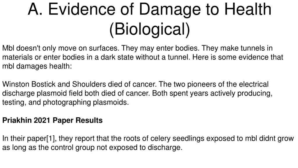 a evidence of damage to health biological
