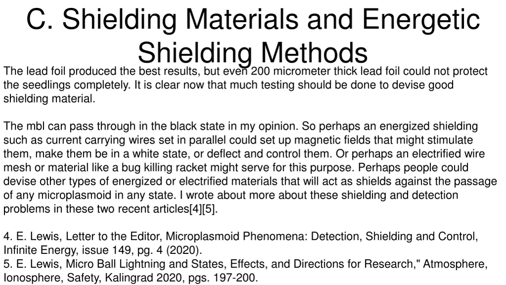 c shielding materials and energetic shielding