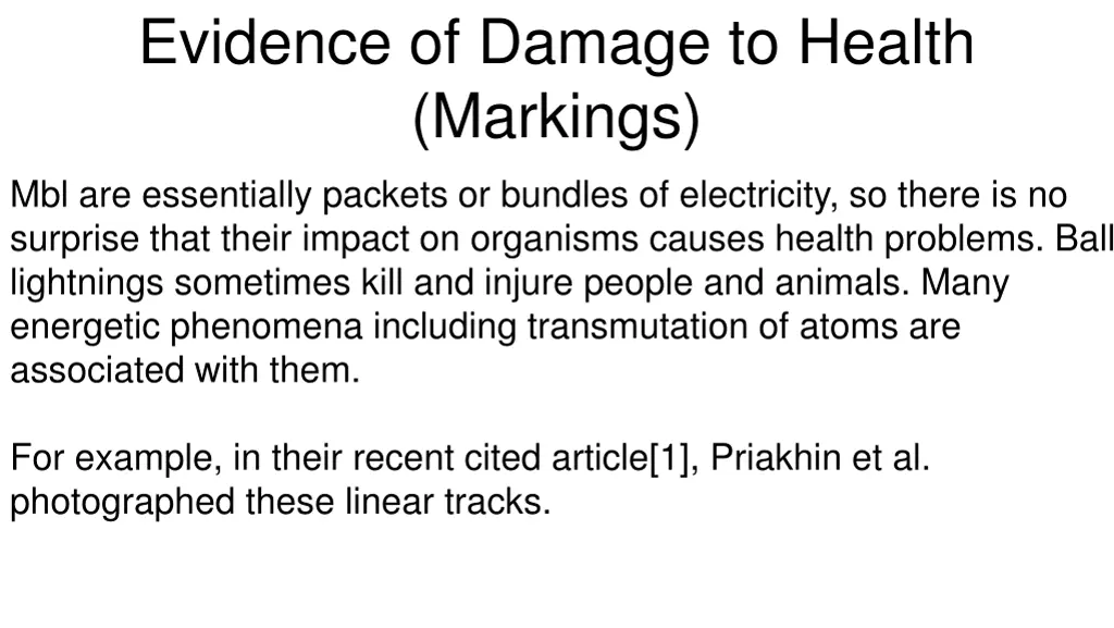 evidence of damage to health markings