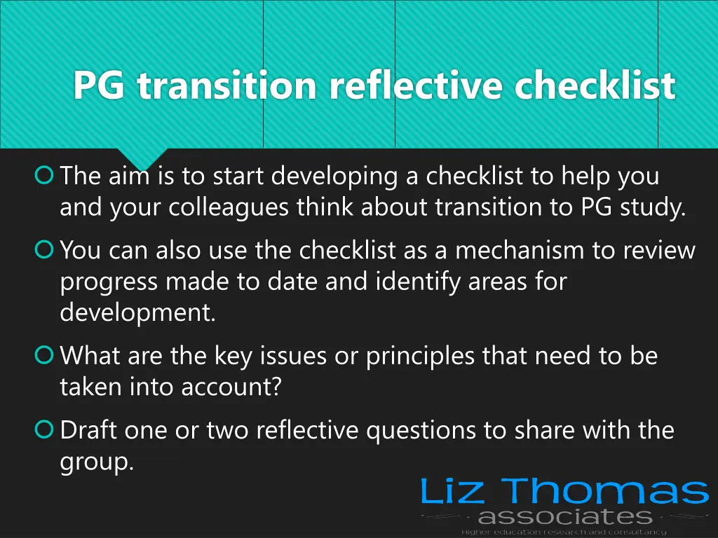 pg transition reflective checklist