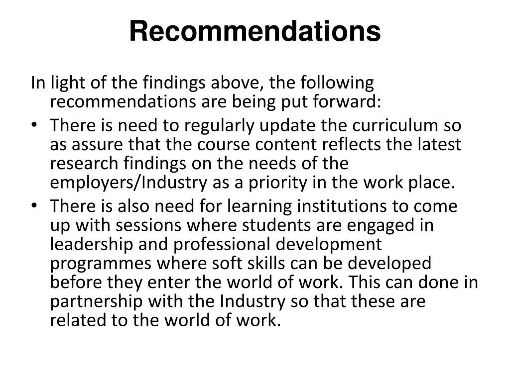 recommendations