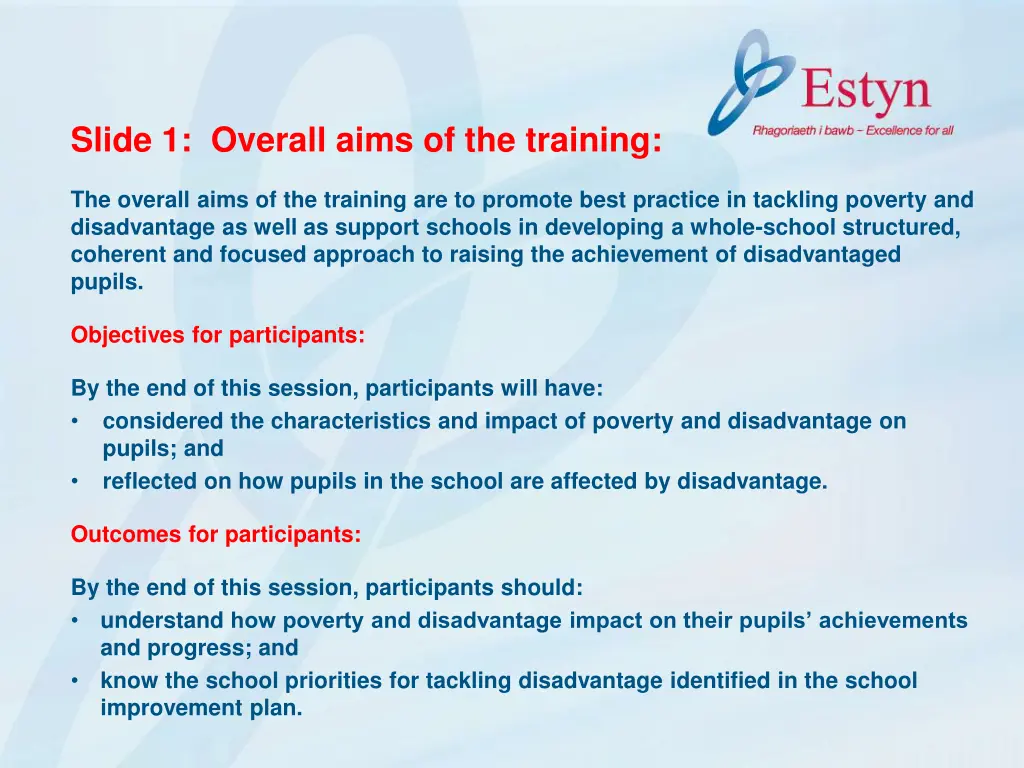 slide 1 overall aims of the training