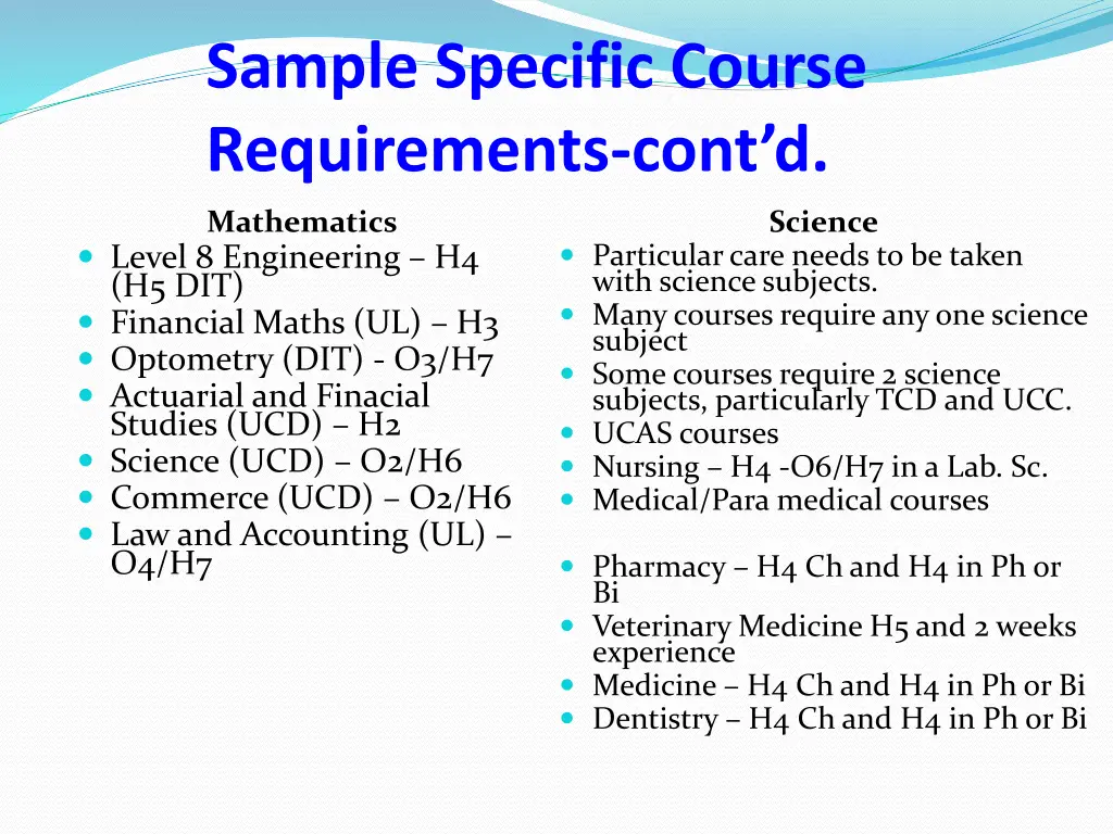 sample specific course requirements cont d