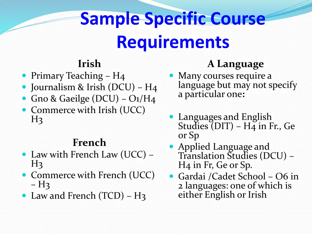 sample specific course requirements