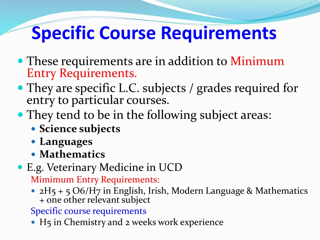 specific course requirements