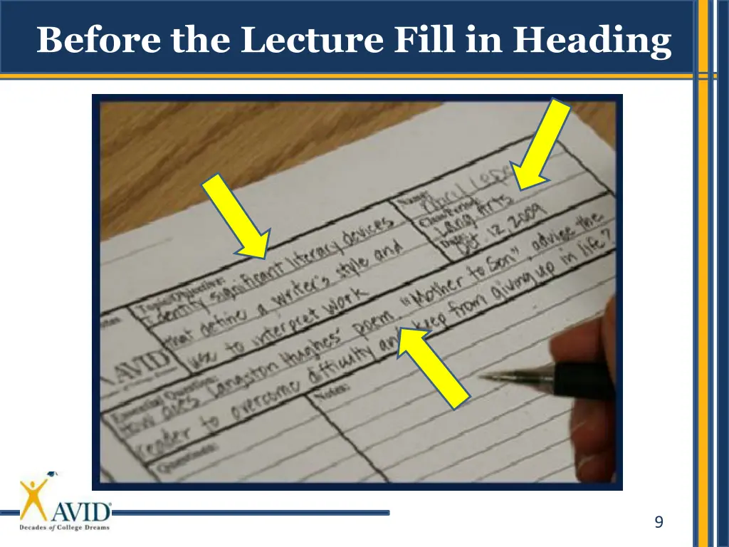 before the lecture fill in heading