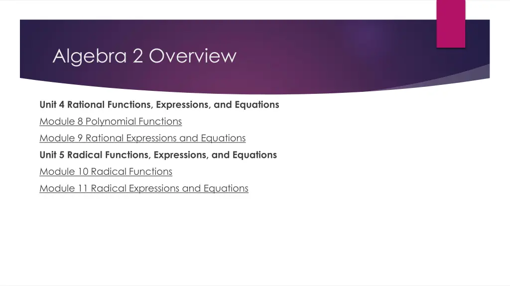algebra 2 overview 1