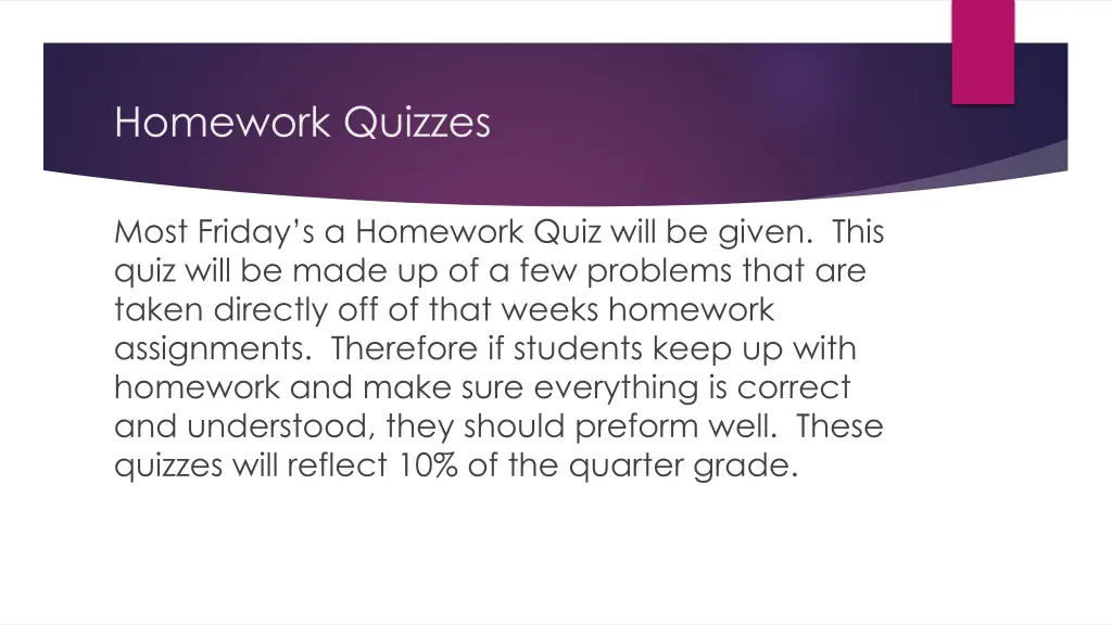homework quizzes