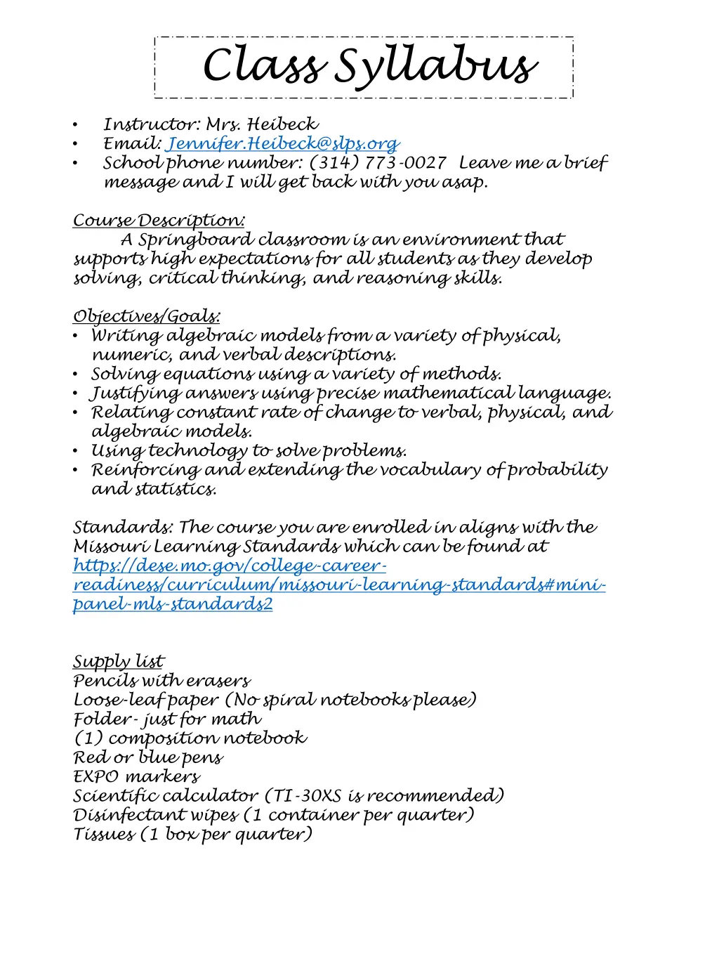 class syllabus