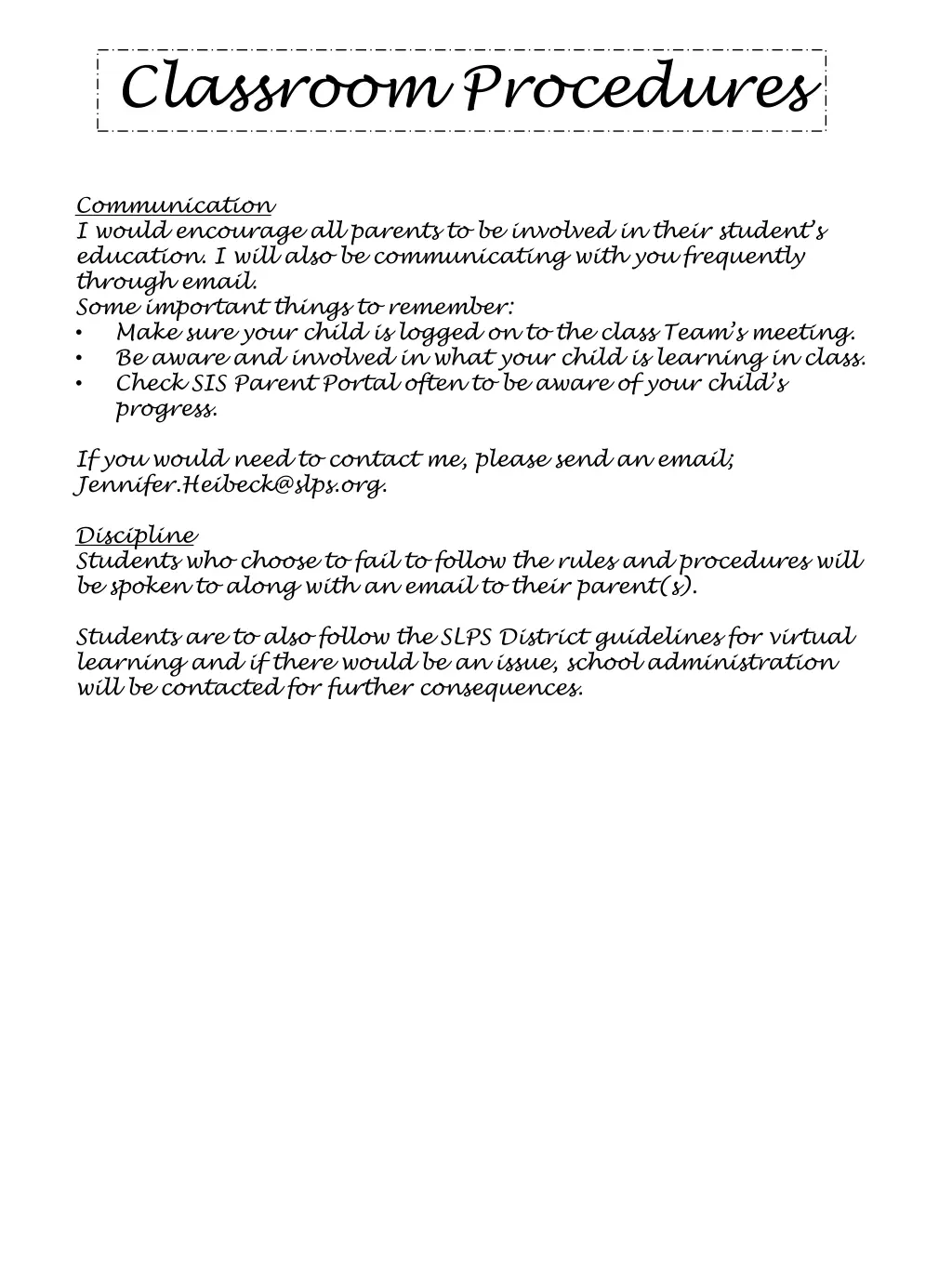 classroom procedures 2
