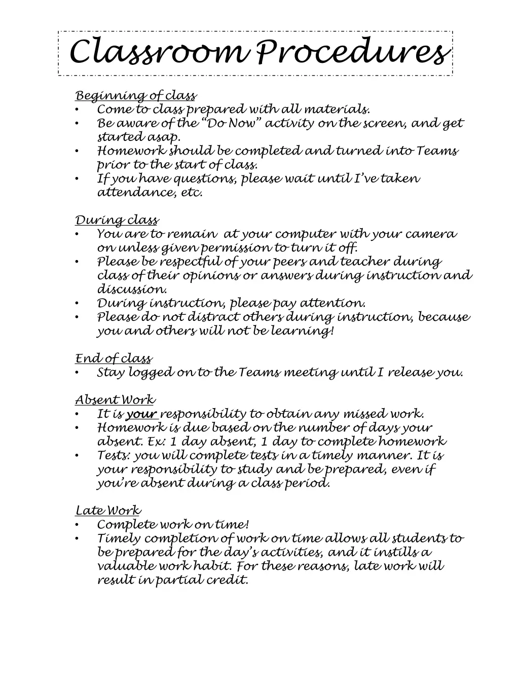 classroom procedures
