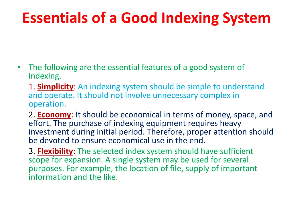 essentials of a good indexing system