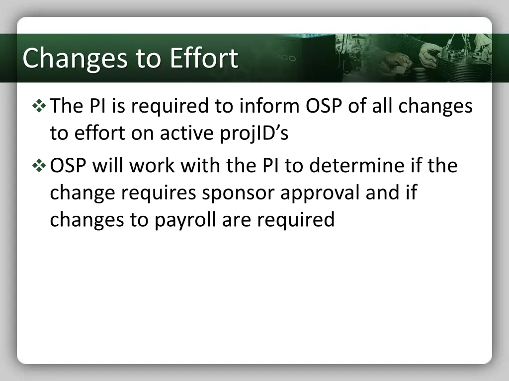 changes to effort