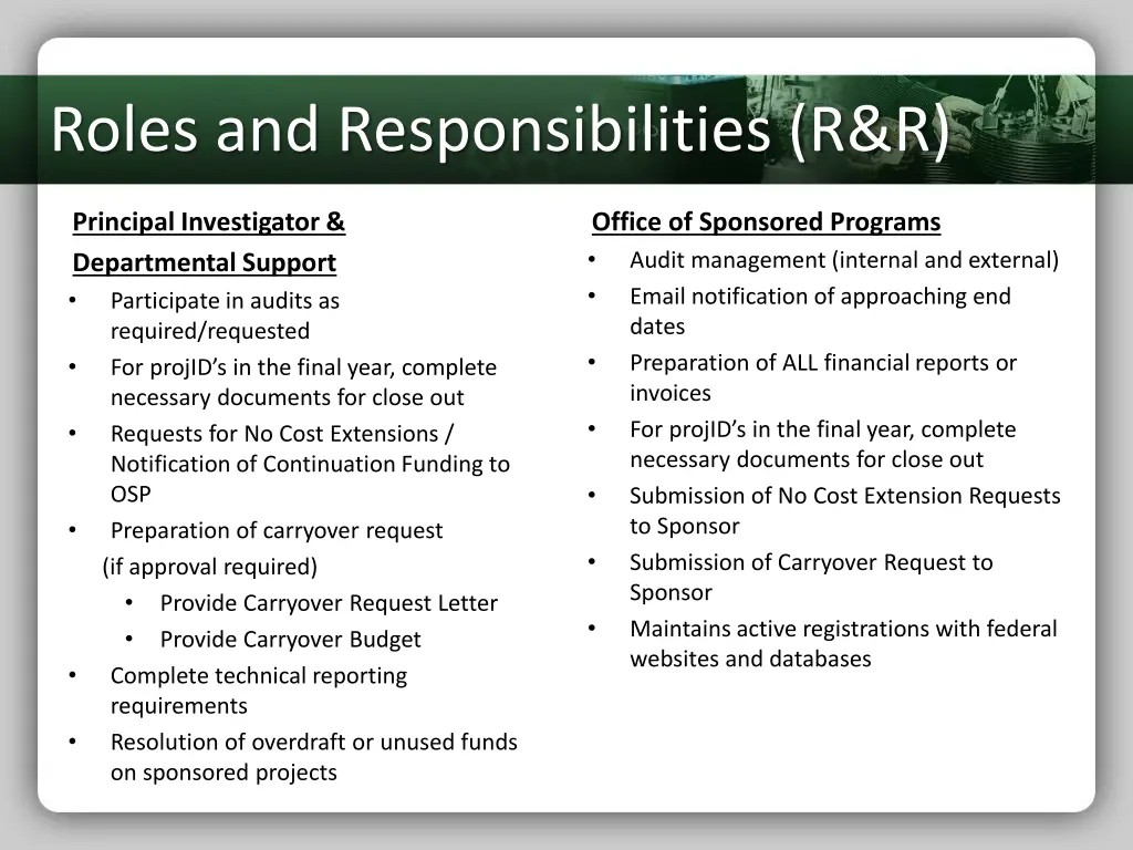 roles and responsibilities r r 2