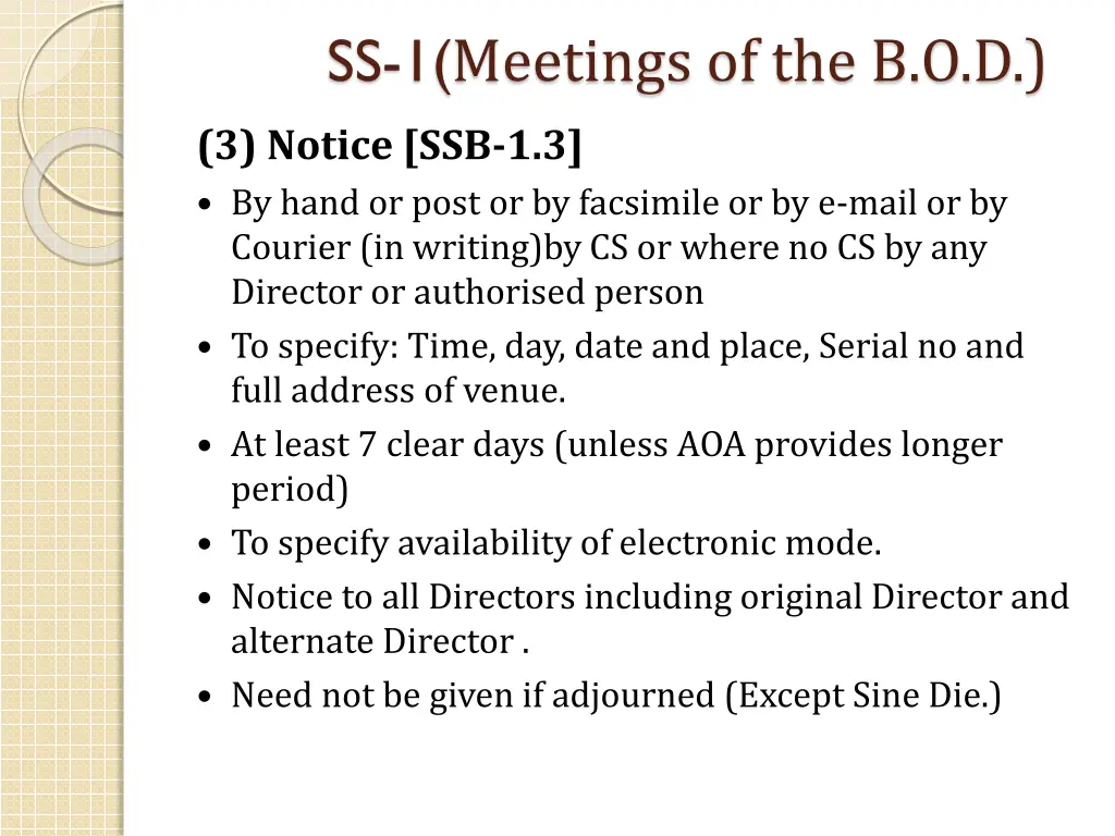 ss 1 meetings of the b o d 1