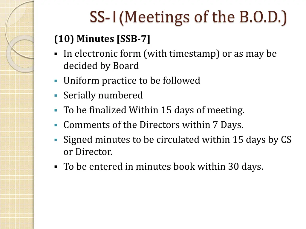 ss 1 meetings of the b o d 10