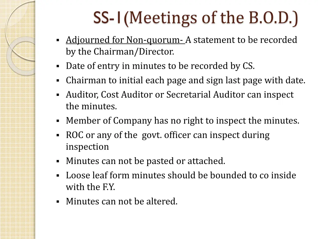 ss 1 meetings of the b o d 11