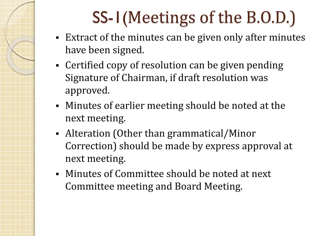 ss 1 meetings of the b o d 12