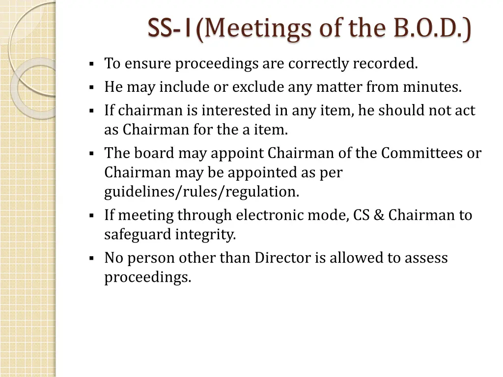 ss 1 meetings of the b o d 8