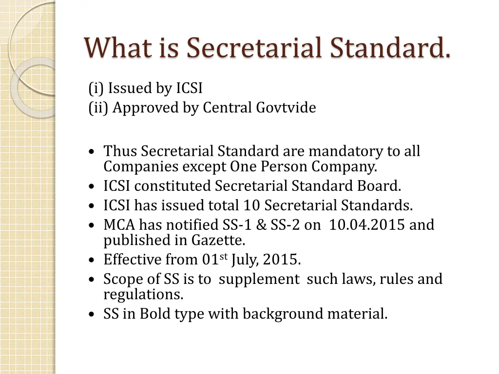 what is secretarial standard