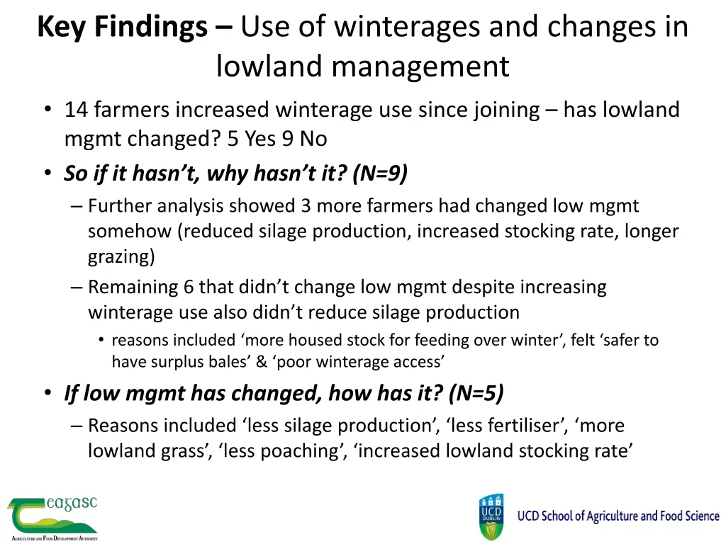 key findings use of winterages and changes