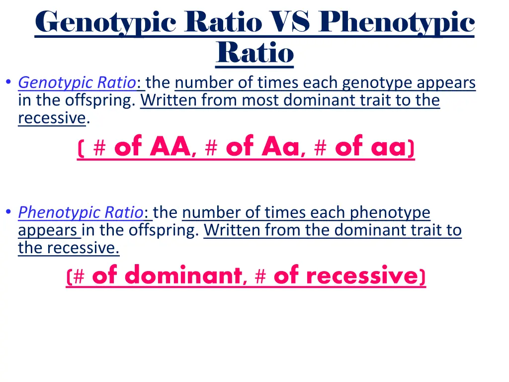 genotypic ratio vs phenotypic ratio genotypic
