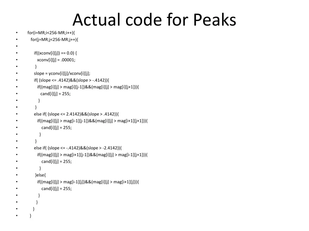 actual code for peaks