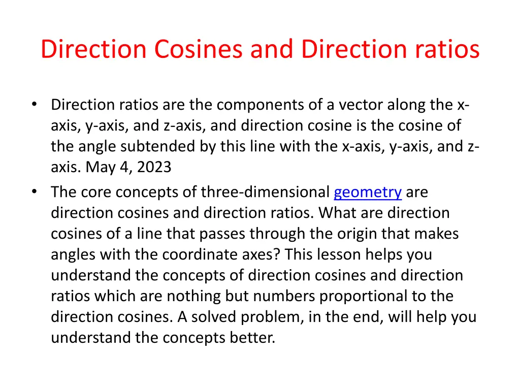 direction cosines and direction ratios