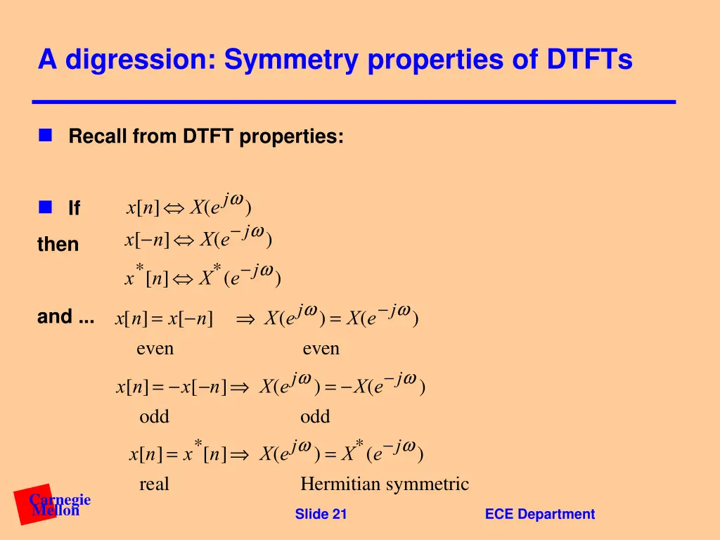 a digression symmetry properties of dtfts