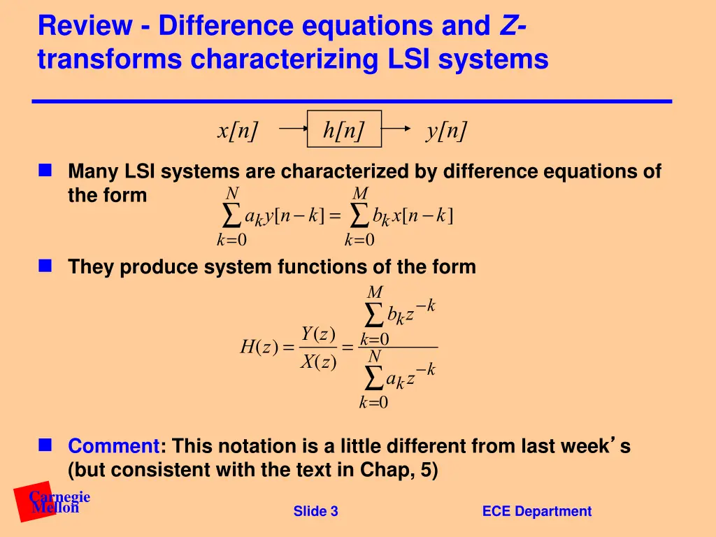 review difference equations and z transforms