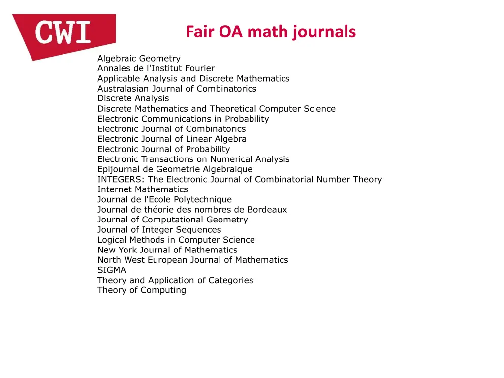 fair oa math journals
