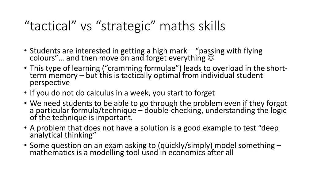 tactical vs strategic maths skills
