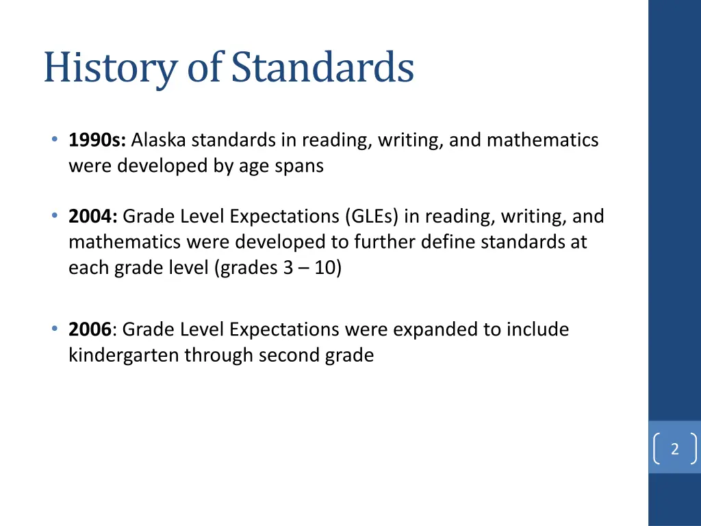 history of standards