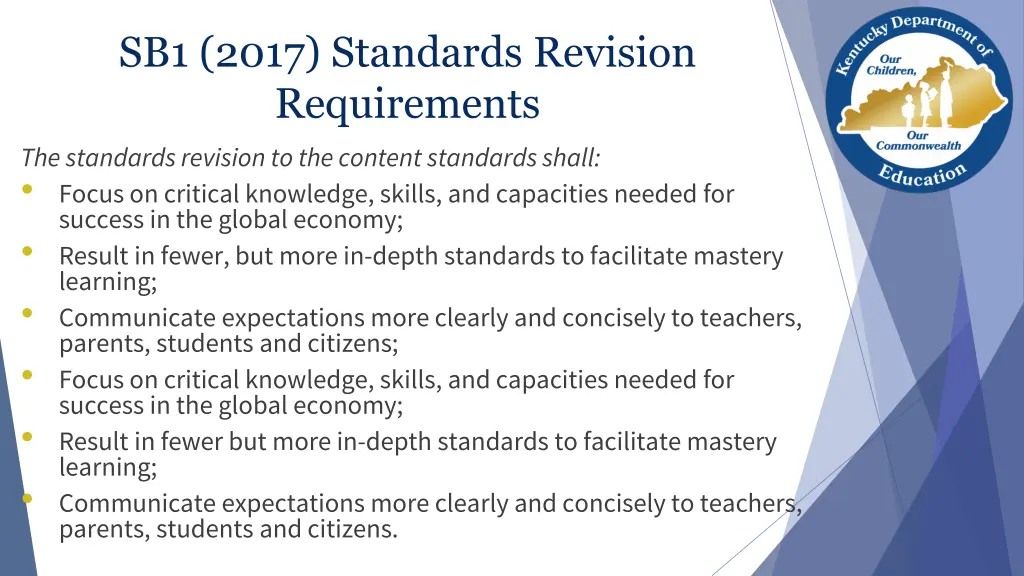 sb1 2017 standards revision requirements