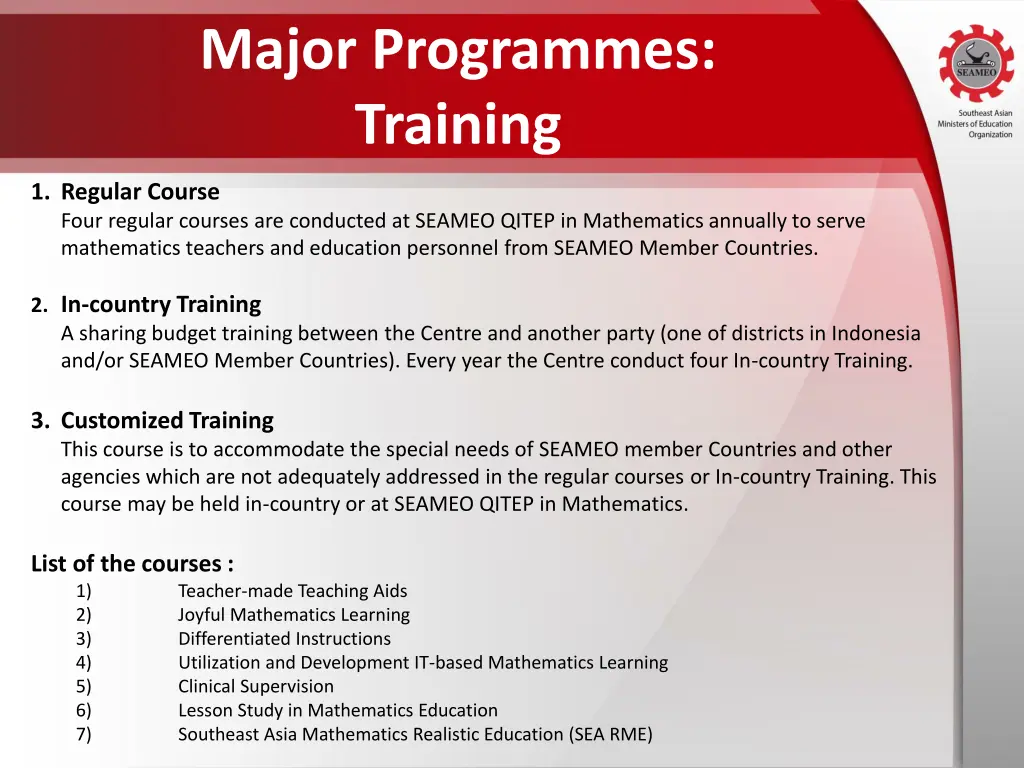 major programmes training