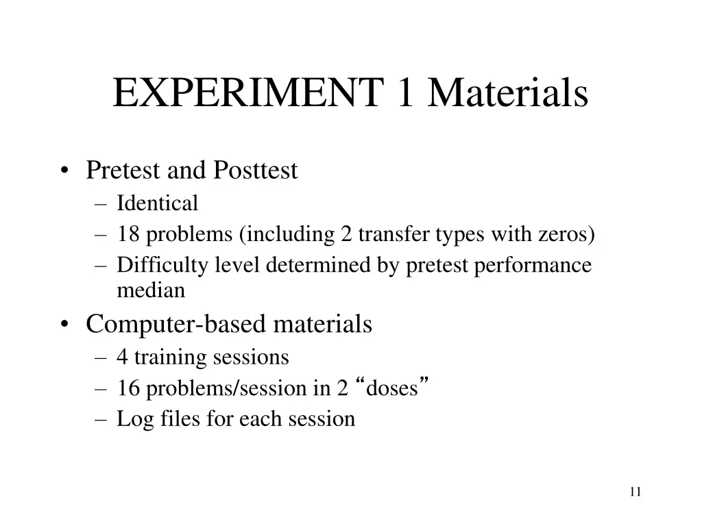experiment 1 materials
