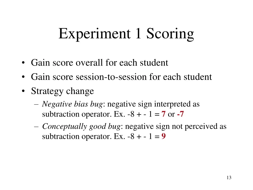experiment 1 scoring