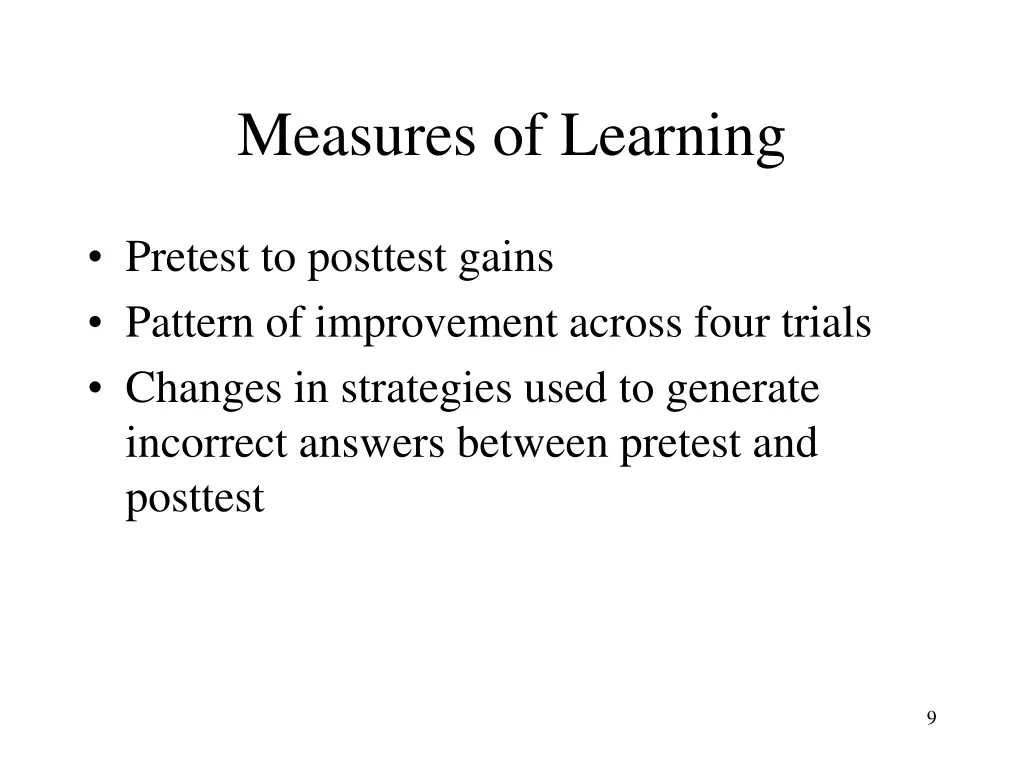 measures of learning