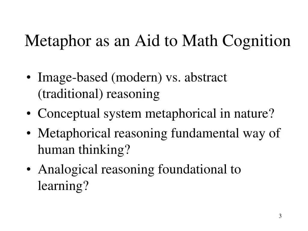 metaphor as an aid to math cognition