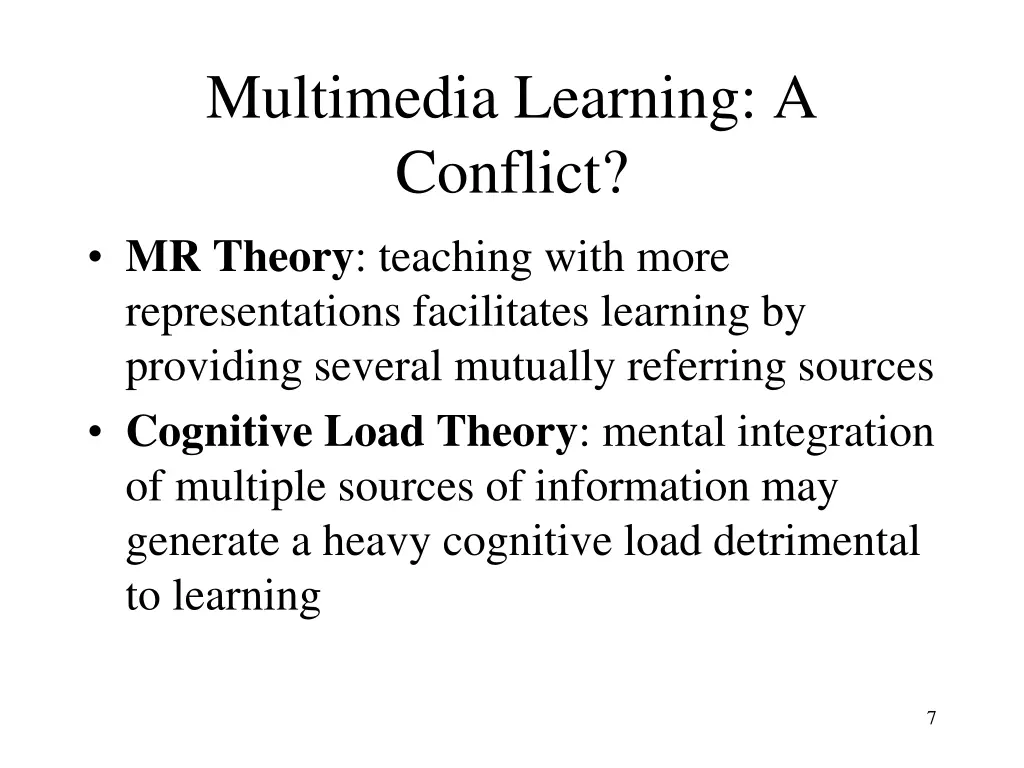 multimedia learning a conflict mr theory teaching