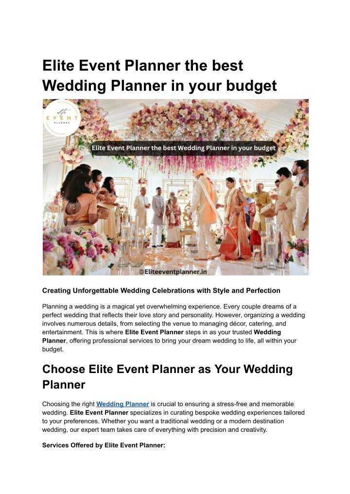 elite event planner the best wedding planner