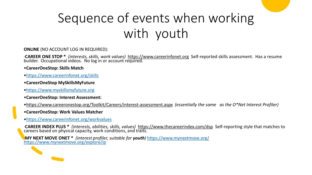 sequence of events when working with youth