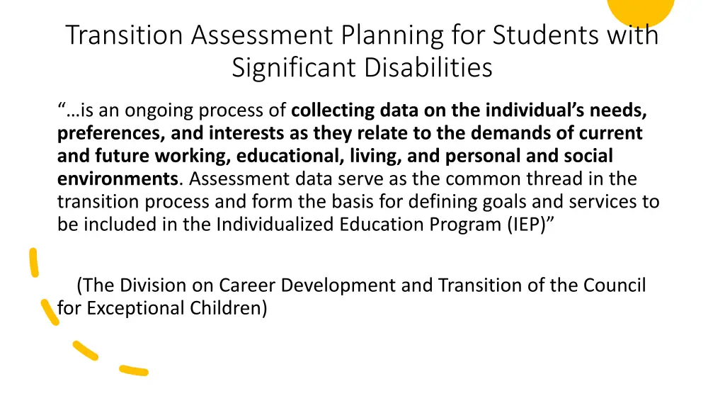 transition assessment planning for students with 1