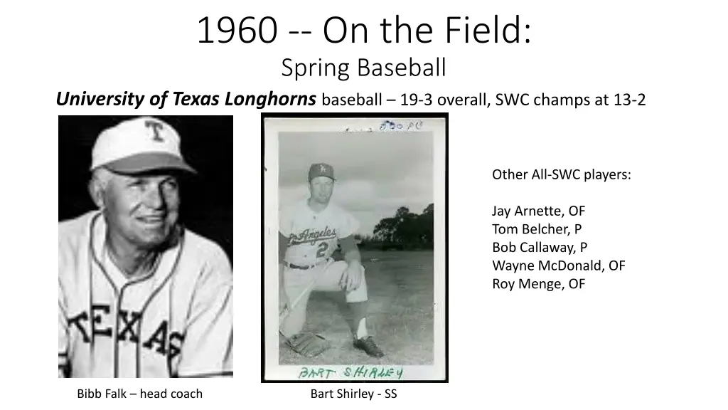 1960 on the field spring baseball university